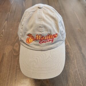 Vintage Marines Racing Hat Tan Adjustable Embroidered OSFA Hat Cap
